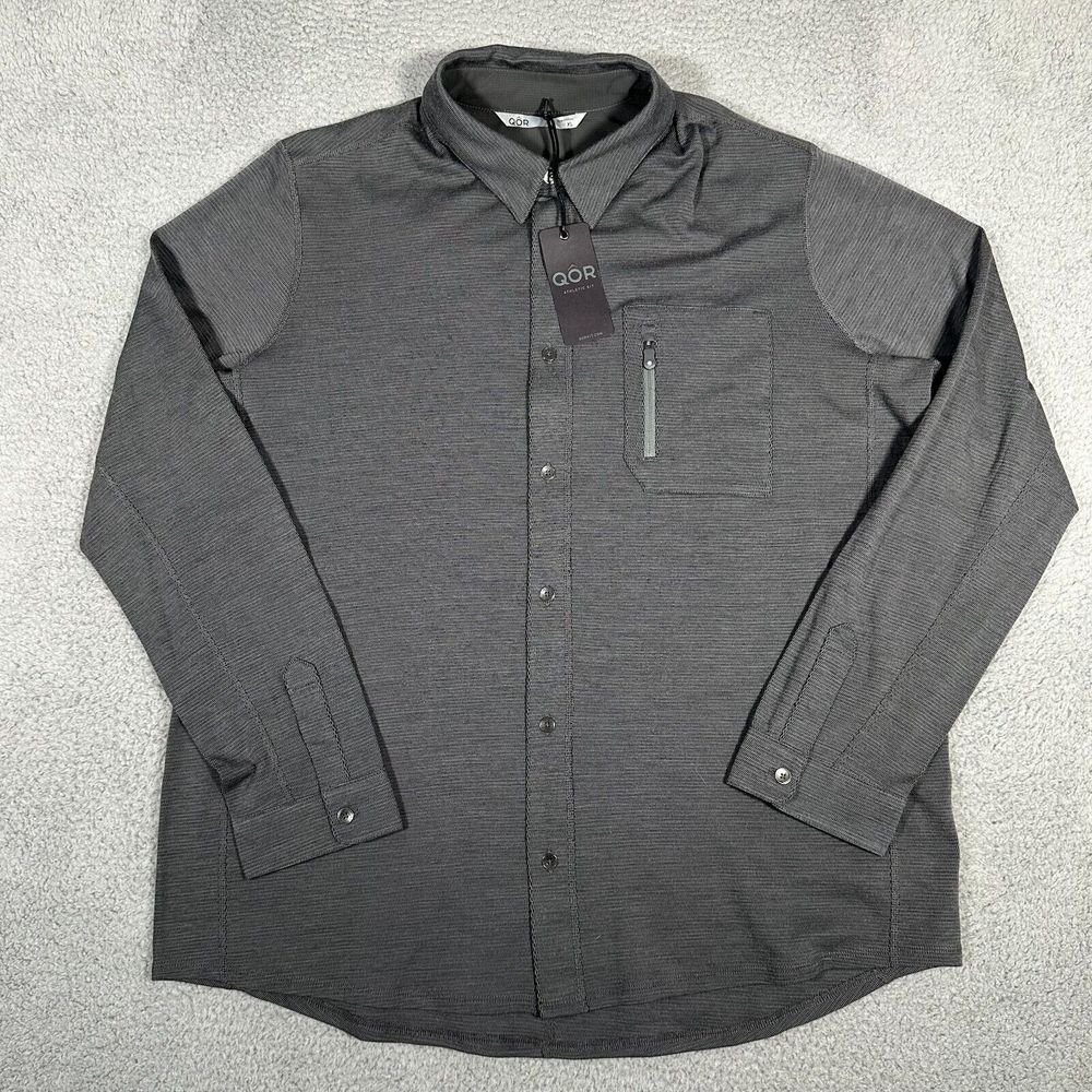 Qor Shirt Mens XL Gray Merino Wool Blend Button Up Performance Outdoor New‎